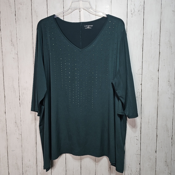 Catherines Women's Green Studded Knit 3/4 Sleeve Shirt Size 3X 26/28W. - Picture 1 of 6